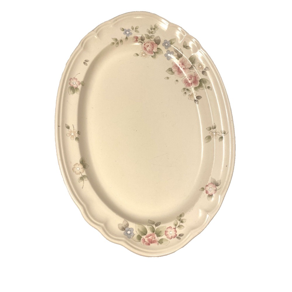 pfaltzgraff‎ floral flowers pink blue vintage serving plate